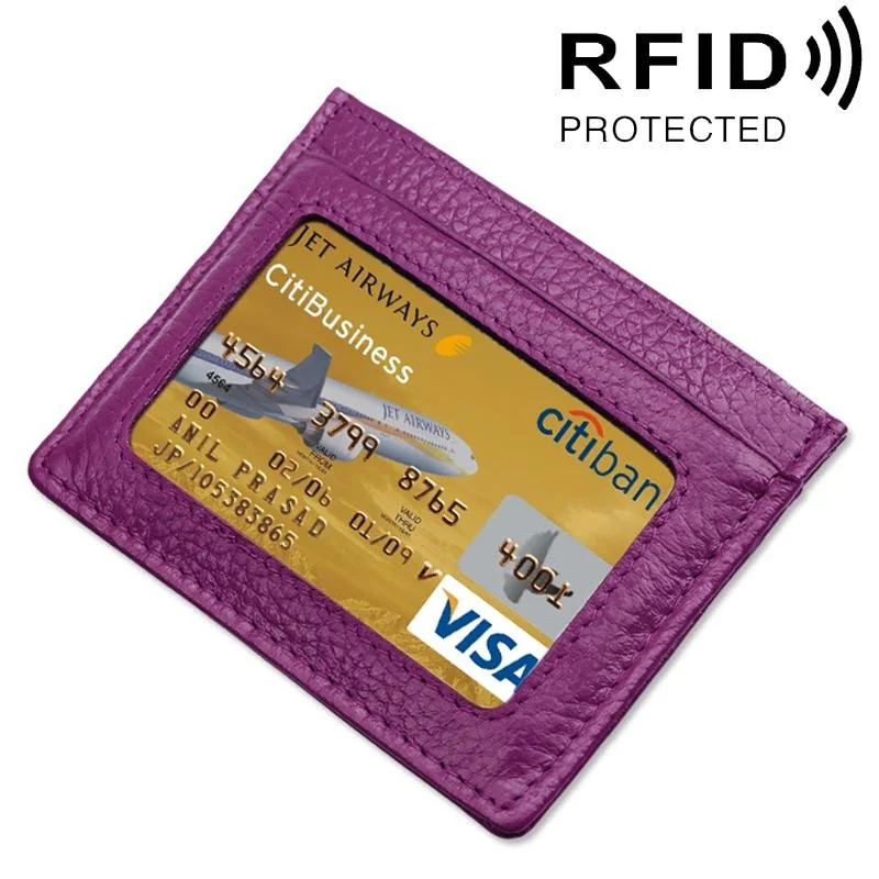 Leather Rfid Card Holder - Blocking - Purple