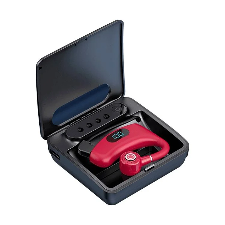 V12 Business Wireless Bluetooth 5.0 Earphone with Charging Box - Hanging Ear Style - Red