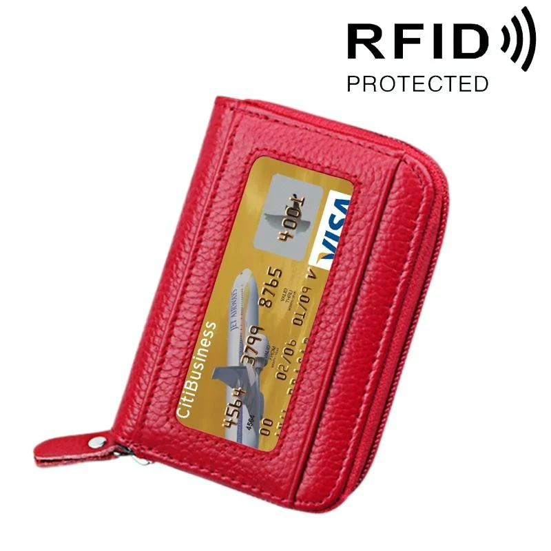 12-slot Leather Rfid Blocking Card Holder Wallet - Red