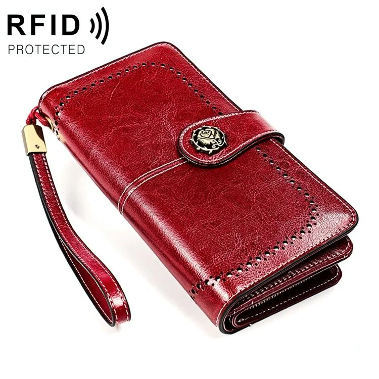 3556 Large Capacity Long Multi-function Anti-magnetic Rfid Wallet Clutch for Women with Card Slots - Red