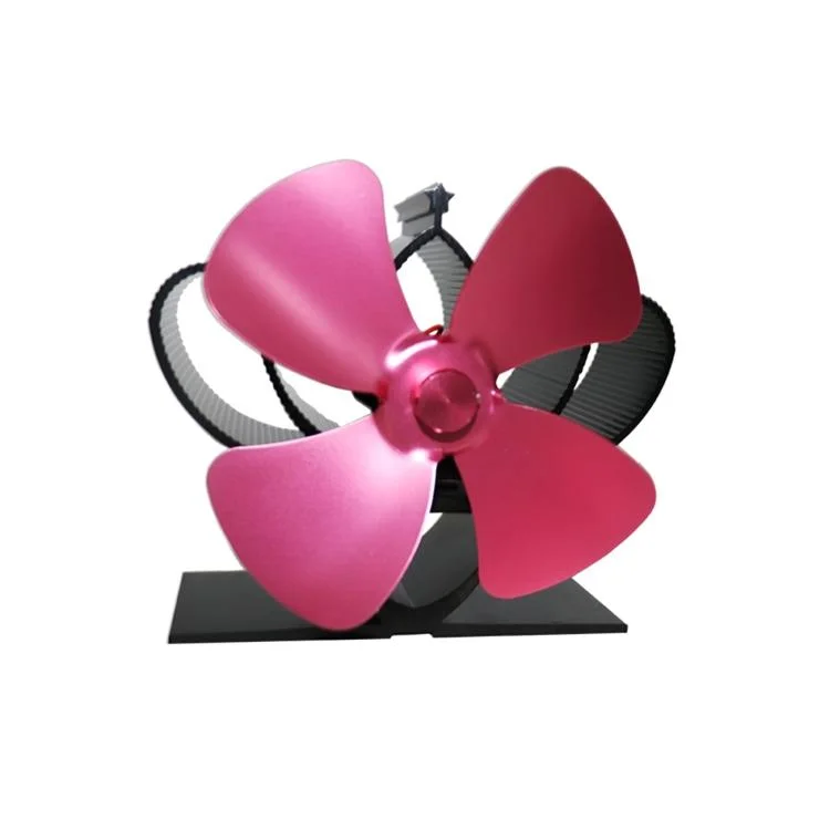 High Temperature 4-blade Heat Powered Stove Fan for Fireplaces - Rose Red