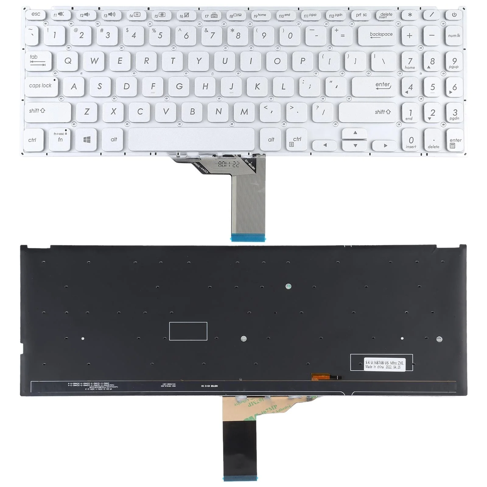 Us Keyboard with Backlight for Asus Vivobook X512 - Silver