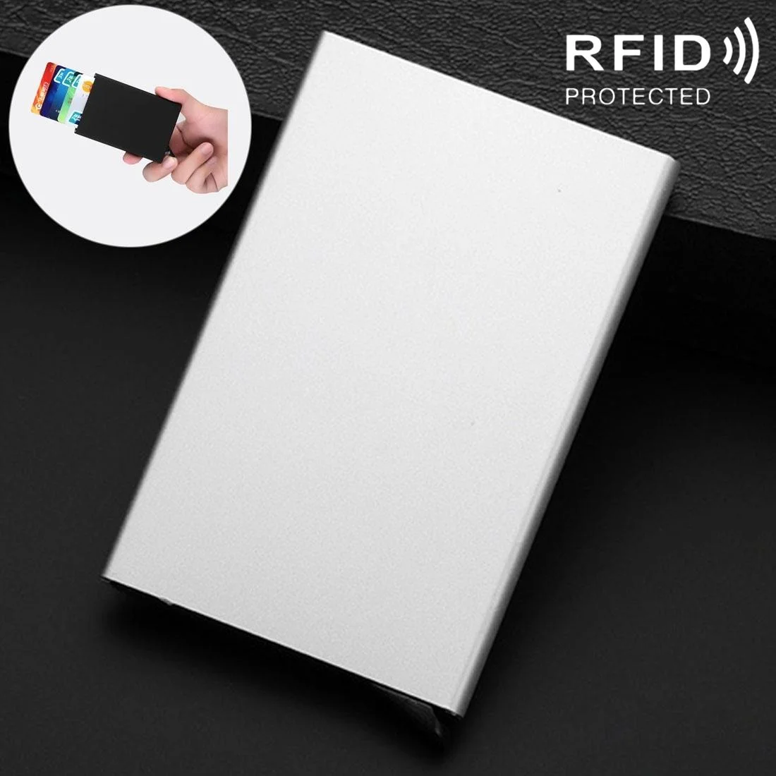 Stainless Steel Pu Business Card Holder Antimagnetic 10X6.2X0.8Cm - White