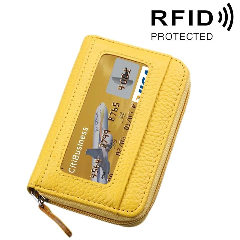 12-slot Leather Rfid Blocking Card Holder Wallet - Yellow