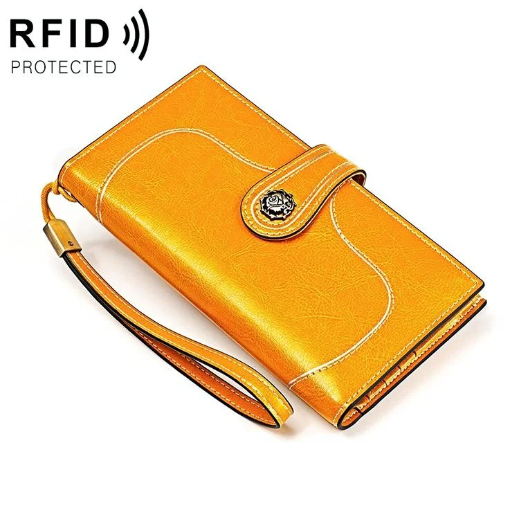 Women Vintage Rfid Oil Wax Wallet - Classic Design - Yellow