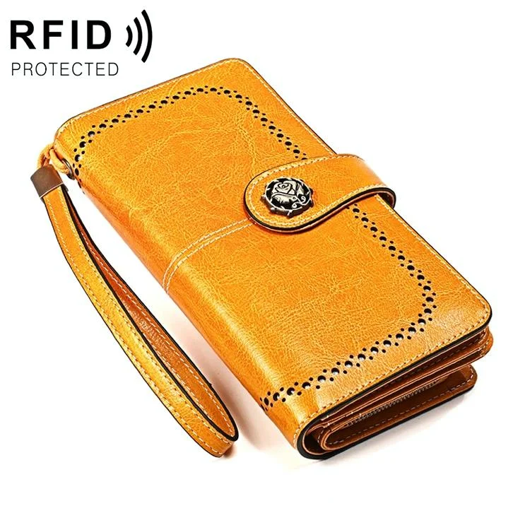 3556 Large Capacity Long Multi-function Anti-magnetic Rfid Wallet Clutch for Women with Card Slots - Yellow