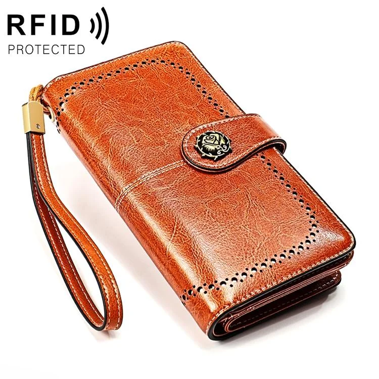 3556 Large Capacity Long Multi-function Anti-magnetic Rfid Wallet Clutch for Women with Card Slots - Brown