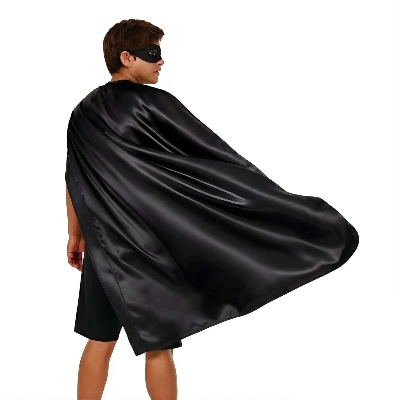 LONG CAPE Costume Cloak Halloween Fancy Dress Coat Jacket Superhero - Black