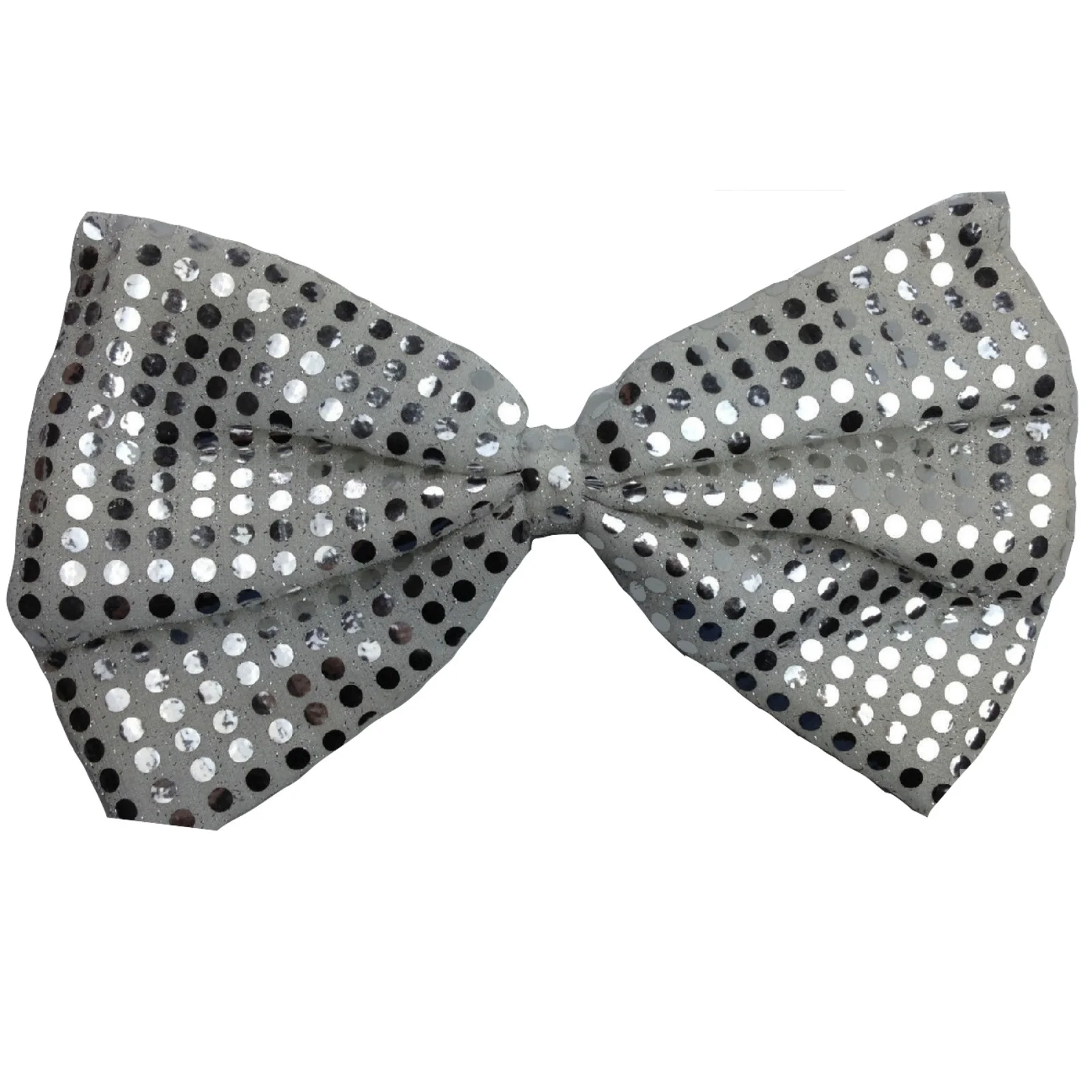 LARGE BOW TIE Sequin Polka Dots Bowtie Big King Size Party Costume - White/Silver