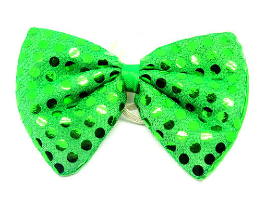 SEQUIN BOW TIE Polka Dots Bowtie Party Unisex Costume 13cm x 9cm Clown - Green