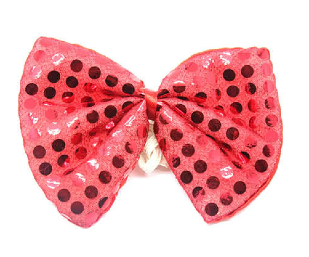SEQUIN BOW TIE Polka Dots Bowtie Party Unisex Costume 13cm x 9cm Clown - Red