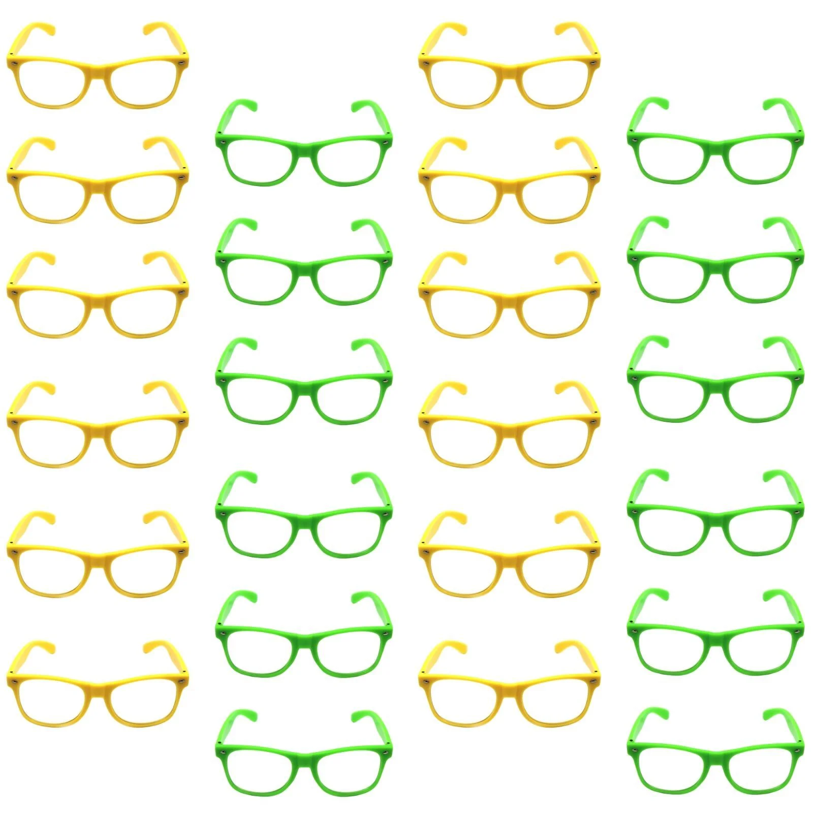 Green and Yellow Party Glasses with Clear Lenses – Fun 80s Australia Day or Costume Glasses (Set of 24)