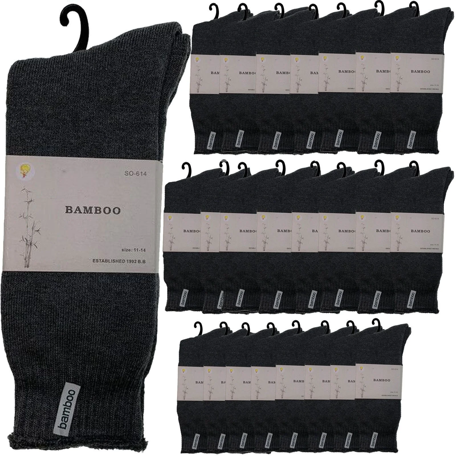 24 Pairs PREMIUM BAMBOO SOCKS Mens Heavy Duty Thick Work Socks BULK Cushion - Charcoal Grey