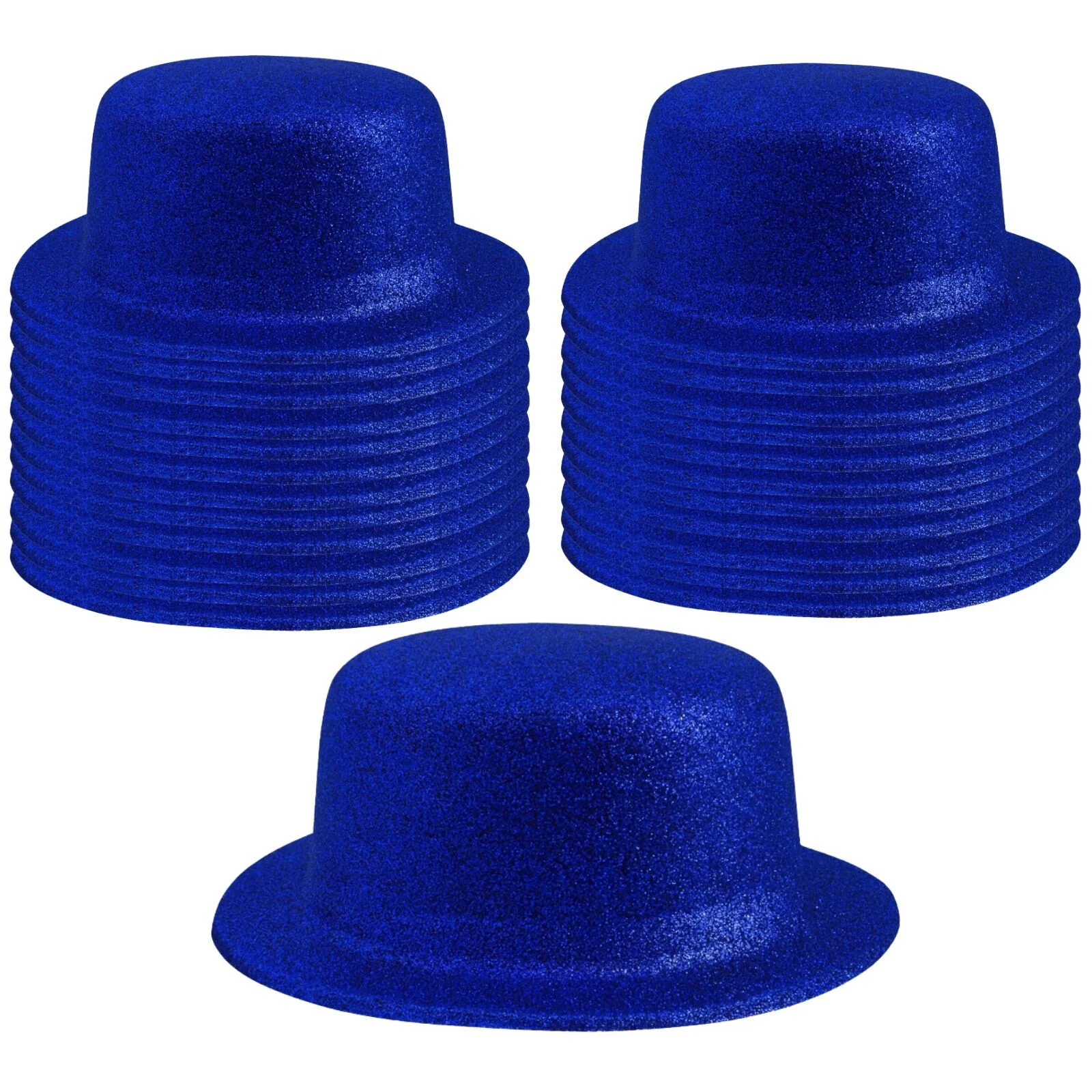 24x GLITTER BOWLER HAT Fancy Party Plastic Costume Cap Fun Dress Up Sparkle BULK - Blue