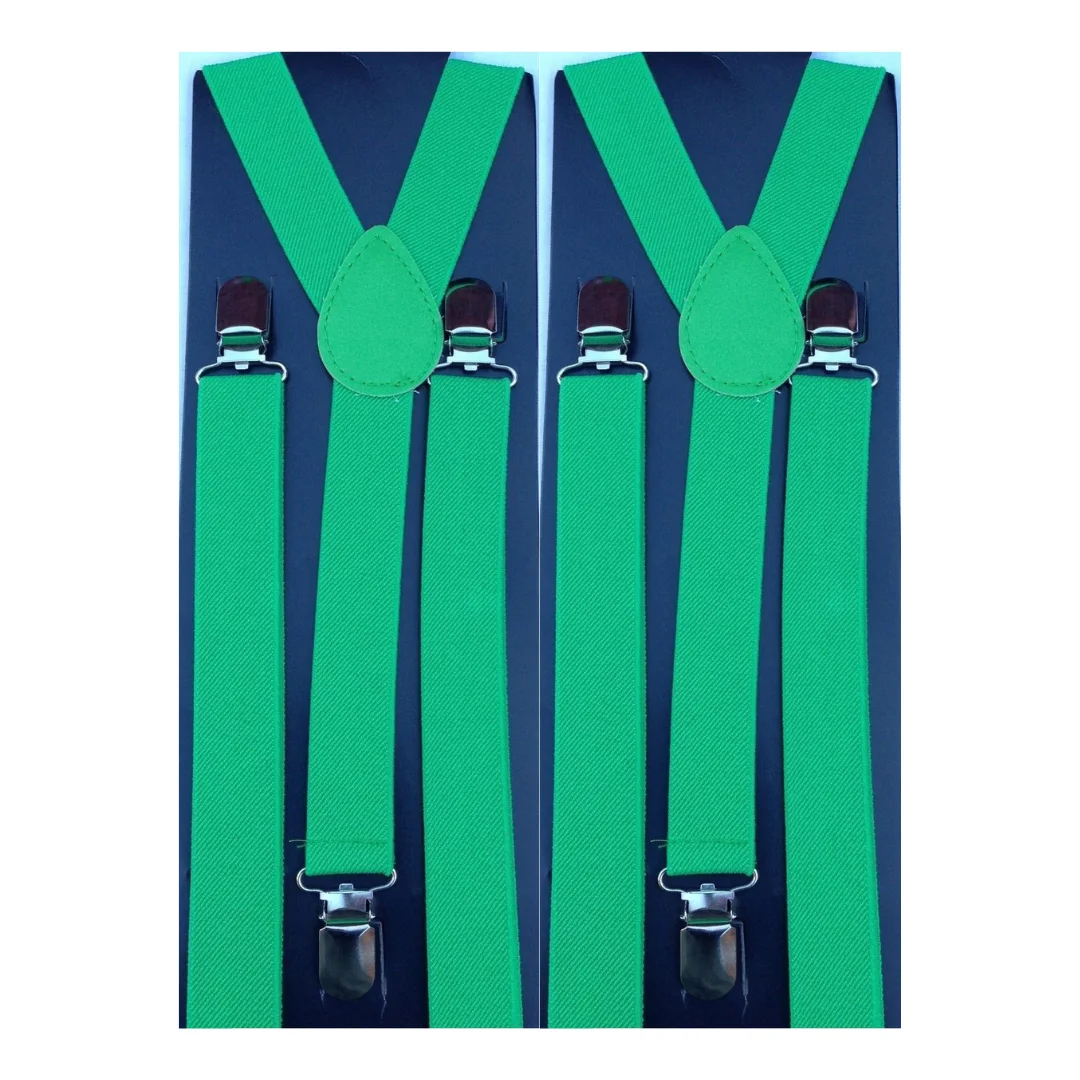 2x Mens Suspenders Braces Adjustable Strong Clip On Elastic Formal Wedding Slim - Green