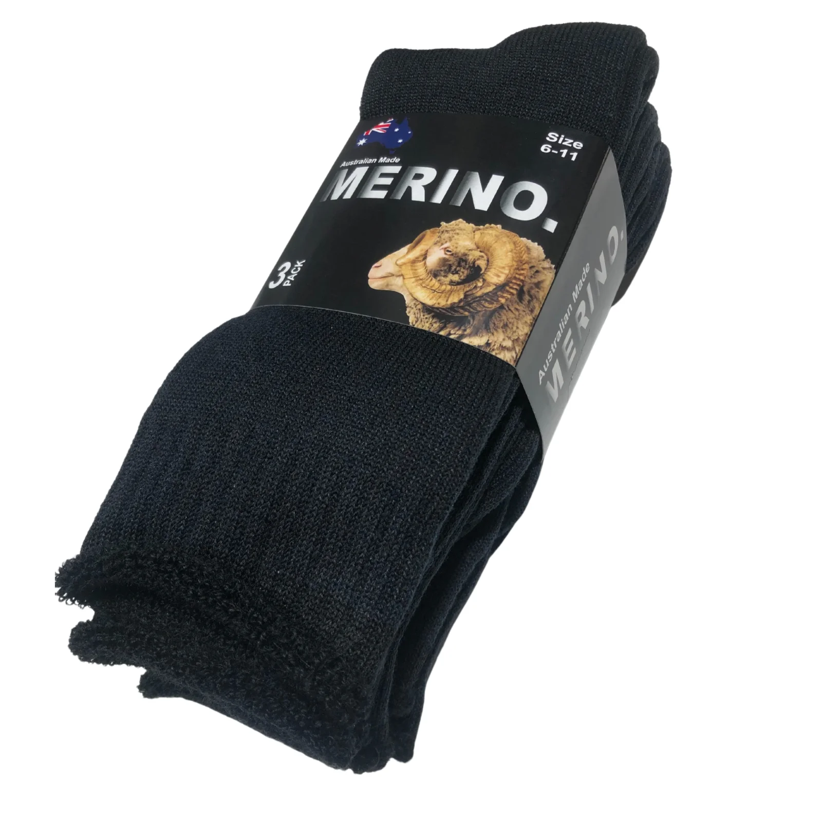 3 Pairs MERINO WOOL SOCKS Mens Heavy Duty Premium Thick Work Socks Cushion - Black - 6-11