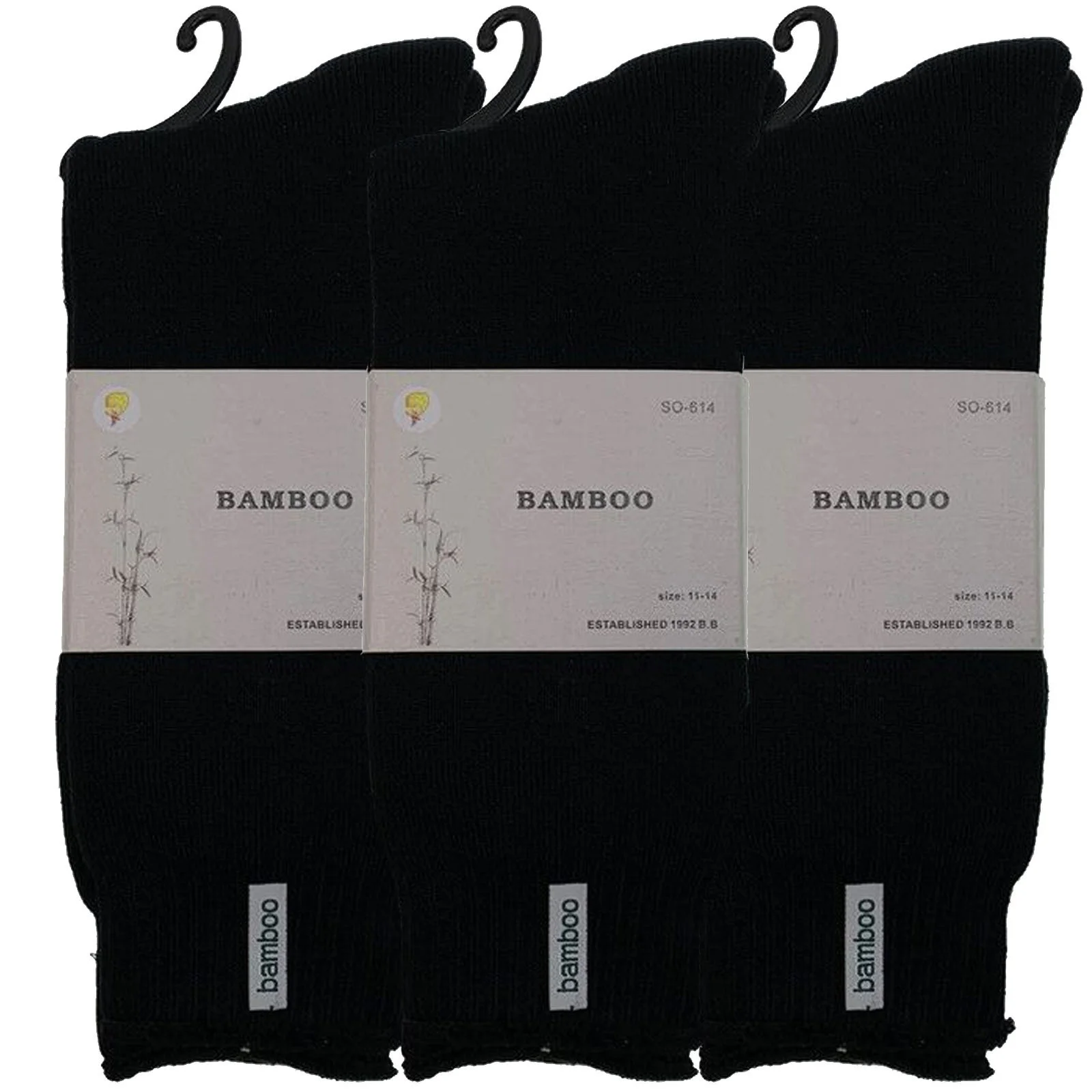 3 Pairs PREMIUM BAMBOO SOCKS Mens Heavy Duty Thick Work Socks BULK Cushion - Black - 11-14