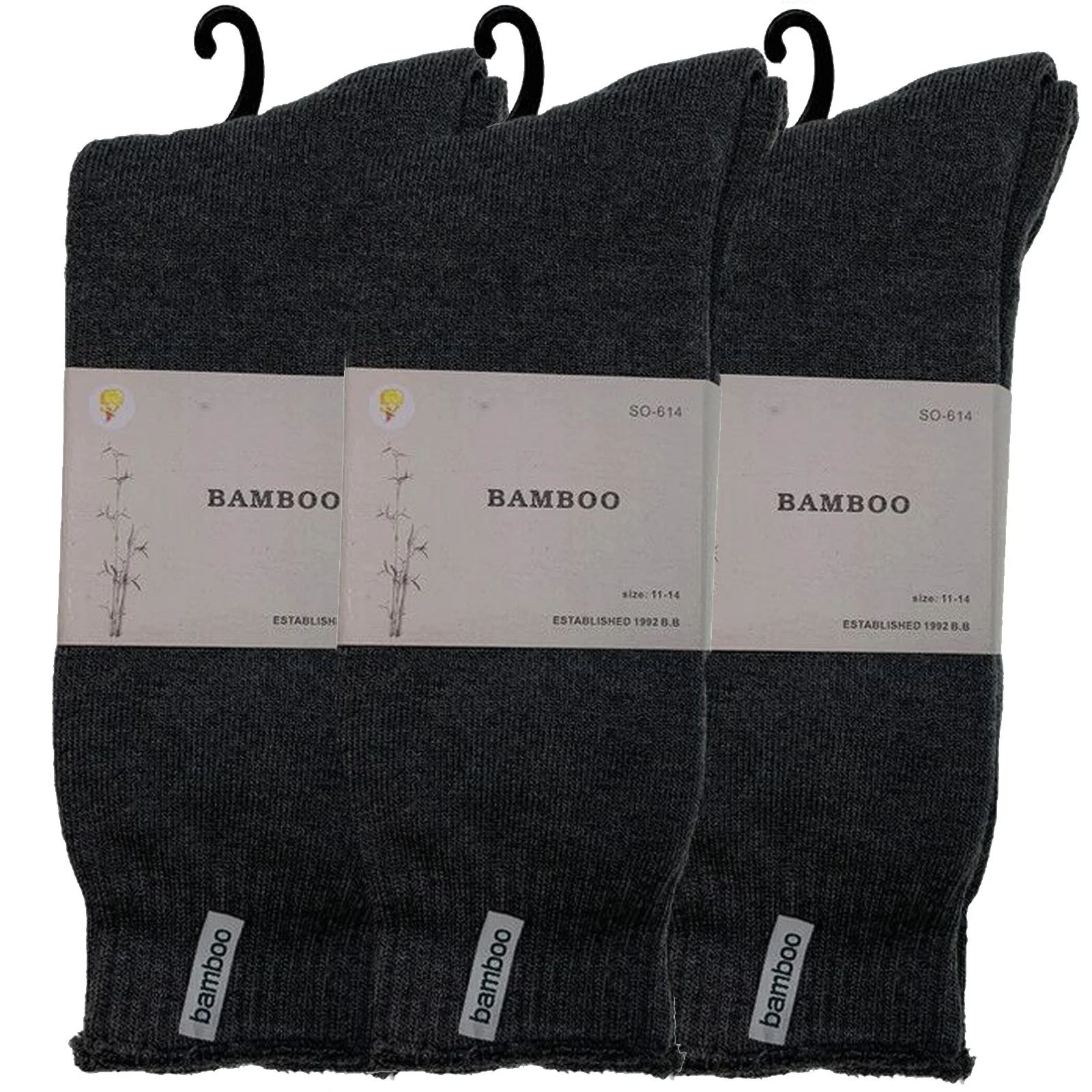 3 Pairs PREMIUM BAMBOO SOCKS Mens Heavy Duty Thick Work Socks BULK Cushion - Charcoal Grey - 7-11