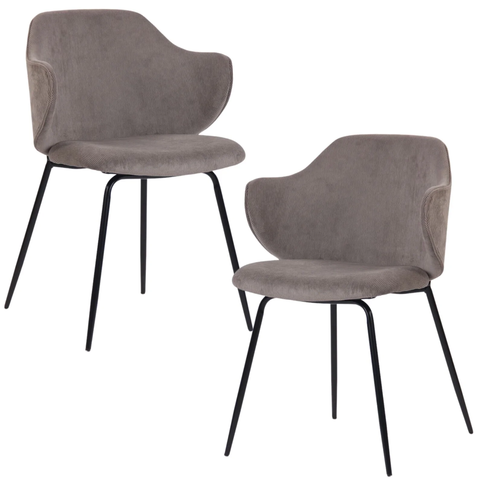 Set of 2 Dining Chairs with Corduroy Cord Fabric in Grey