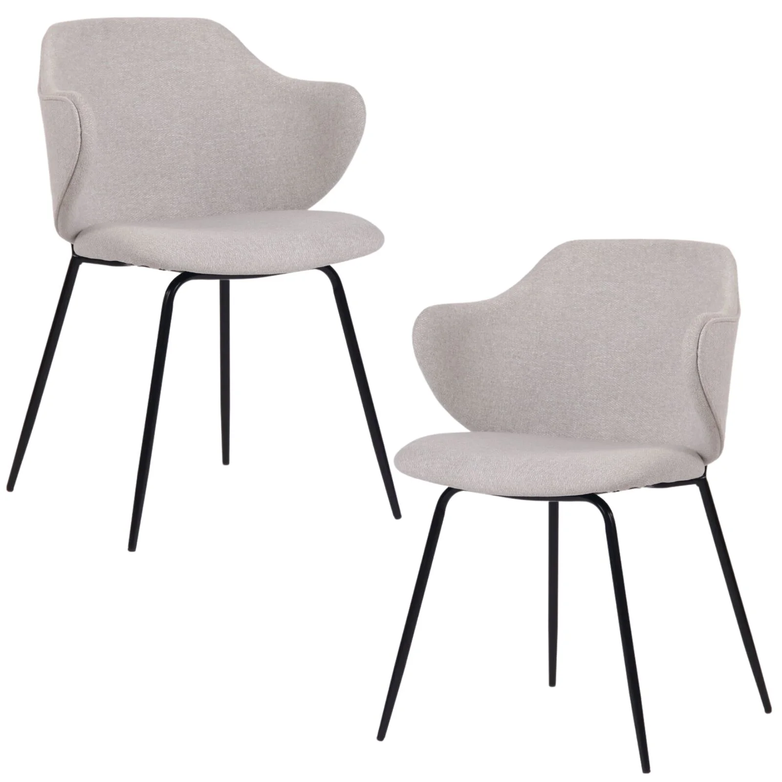 Set of 2 Dining Chairs Fabric with Metal Legs in Ivory Beige