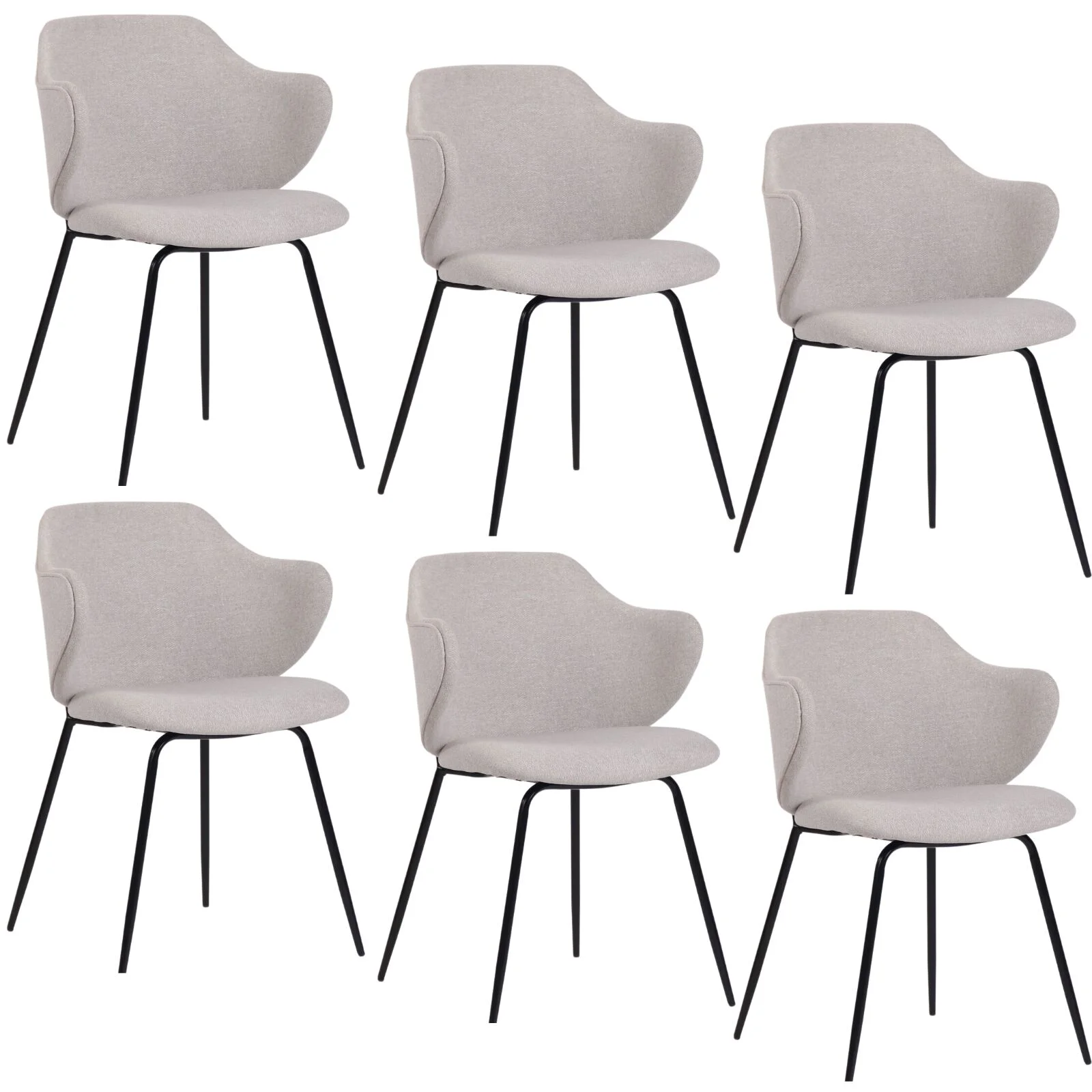 Set of 6 Dining Chairs Fabric with Metal Legs in Ivory Beige