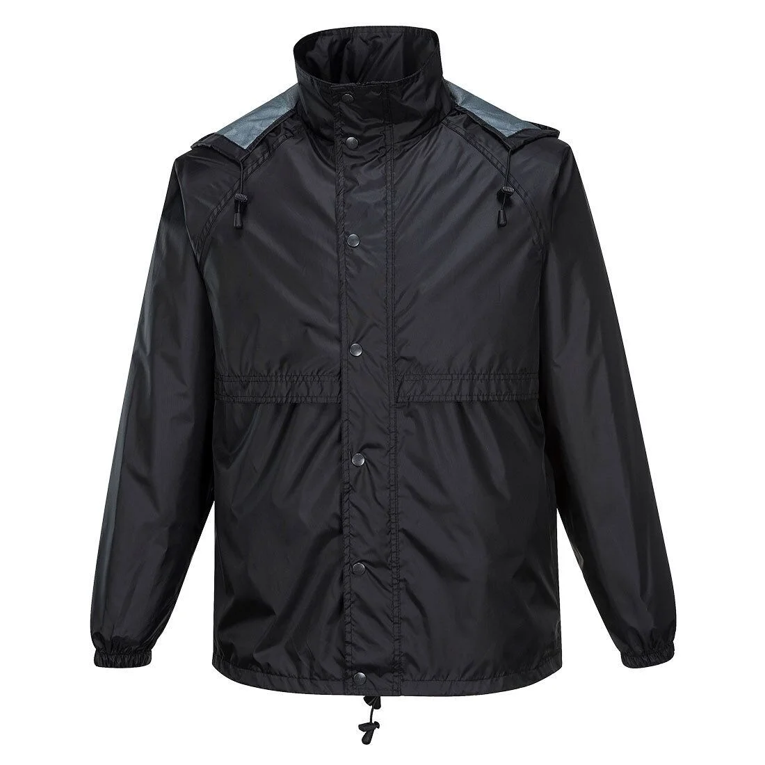 HUSKI STRATUS RAIN JACKET Waterproof Workwear Concealed Hood Windproof Packable - Black