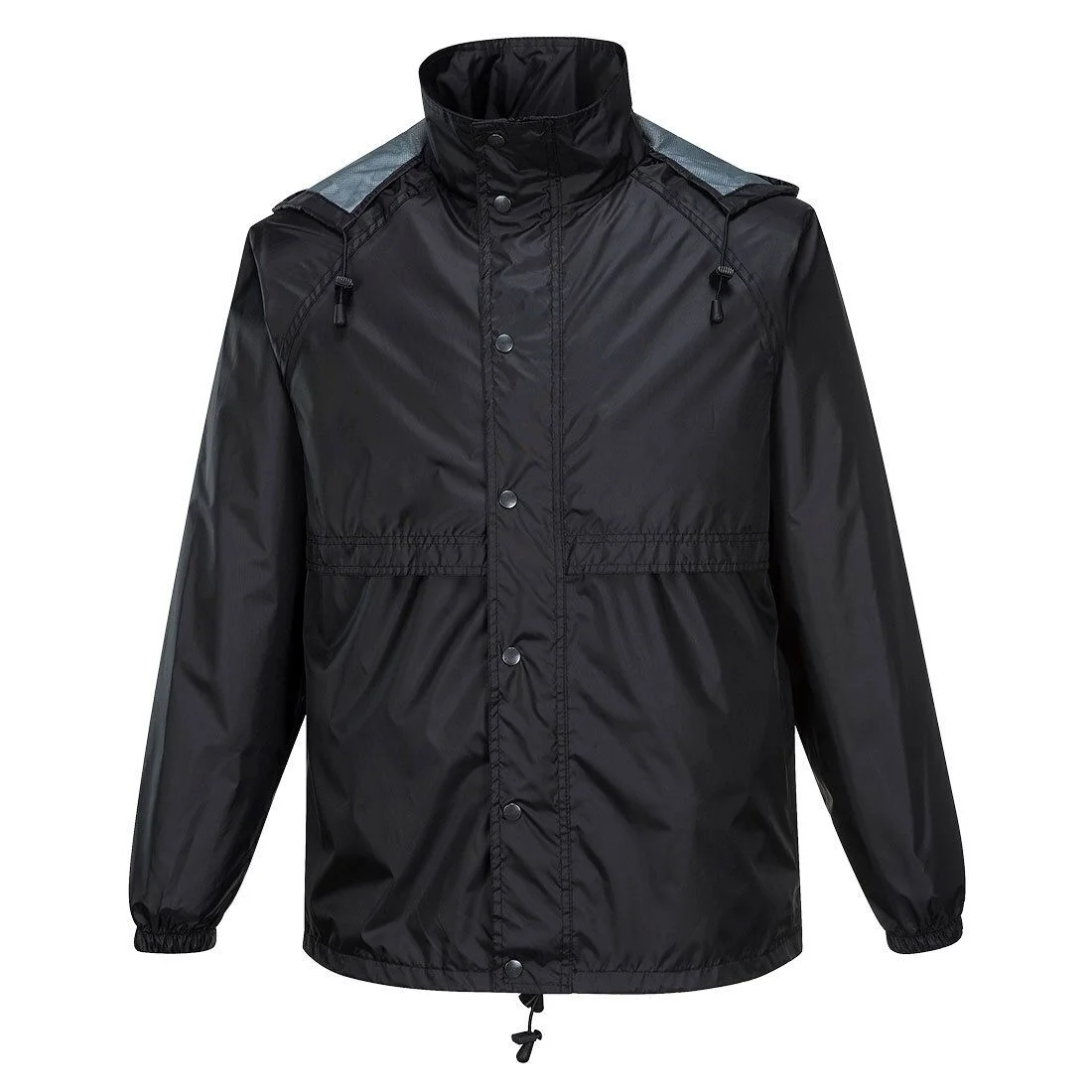 HUSKI STRATUS RAIN JACKET Waterproof Workwear Concealed Hood Windproof Packable - Black