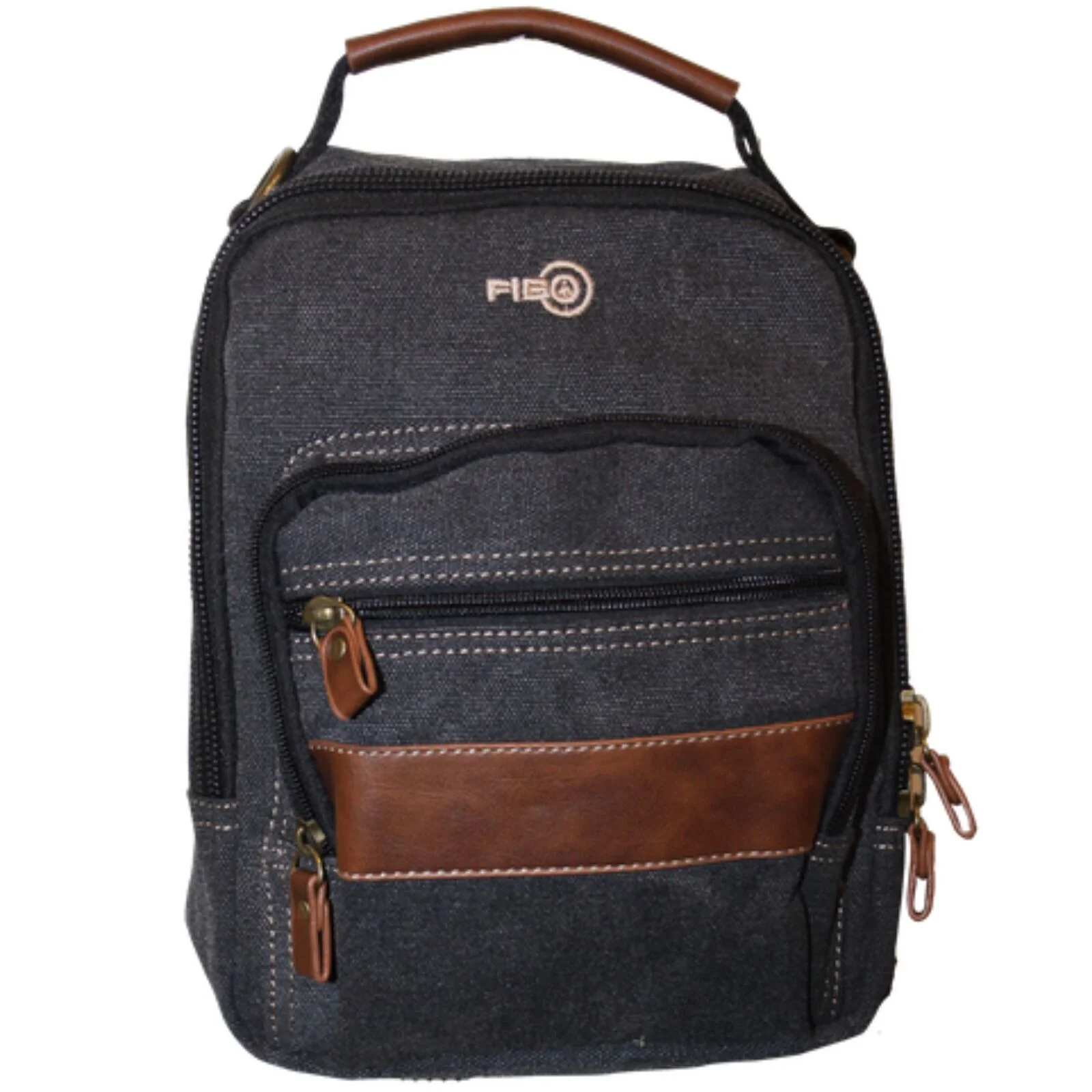 FIB Canvas Sling Bag Shoulder Strap Messenger Travel Pack w Tablet Pocket - Black