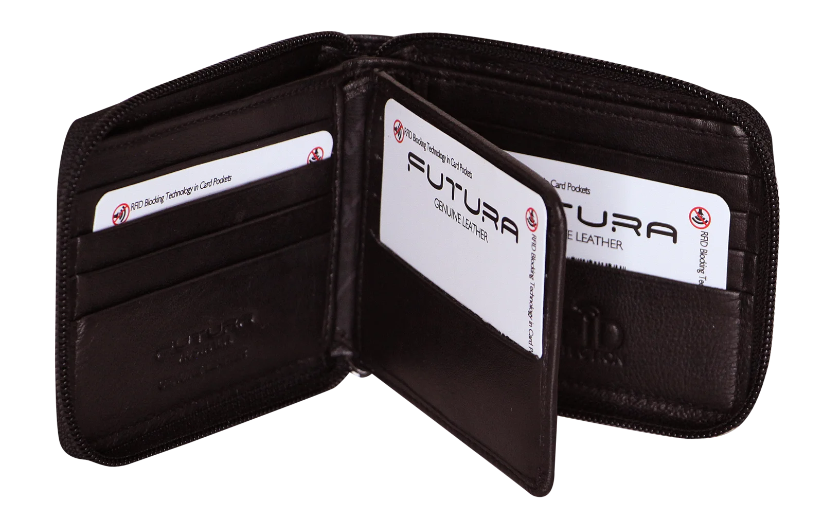 Futura Mens RFID Protected Genuine Leather Wallet Zip Around - Brown