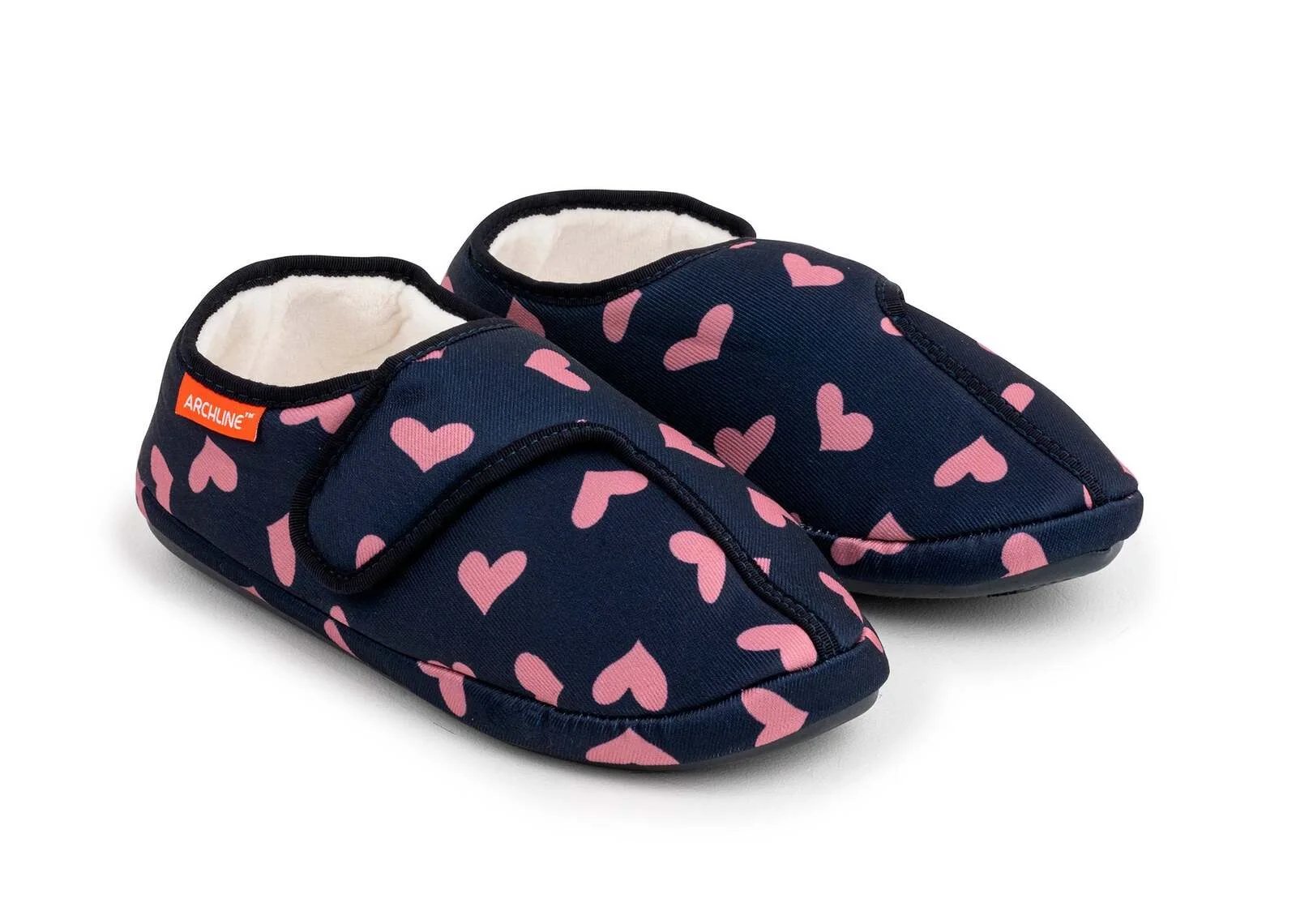 ARCHLINE Orthotic Plus Slippers Closed Scuffs Pain Relief Moccasins - Navy Hearts - EU 35