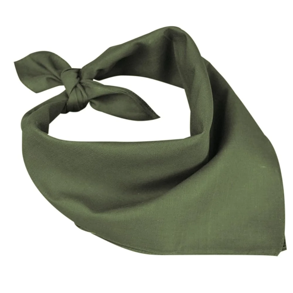 Plain Bandana 100% COTTON Head Wrap Durag Bandanna Summer Biker Scarf Mask - Army Green