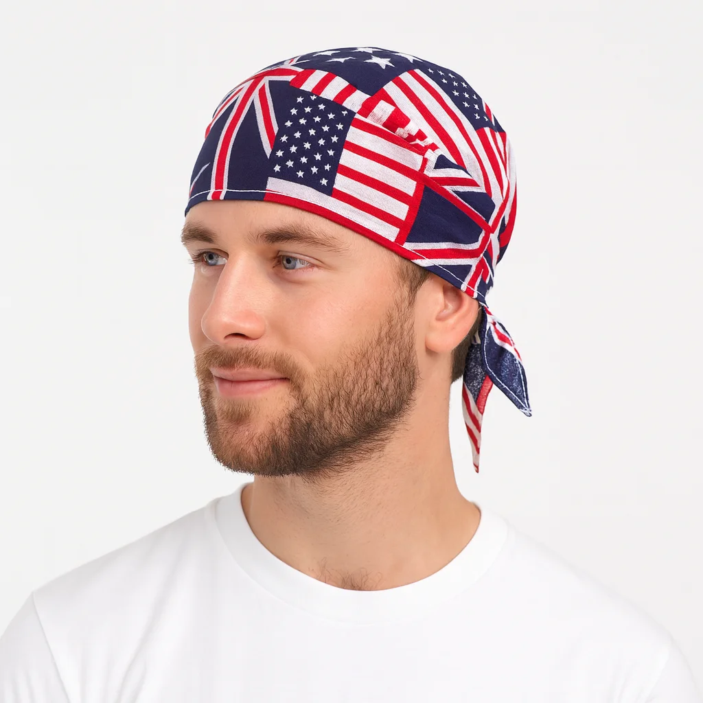 BANDANA Paisley 100% COTTON Head Wrap Durag Bandanna Summer Biker Scarf Mask - America (USA) Flag