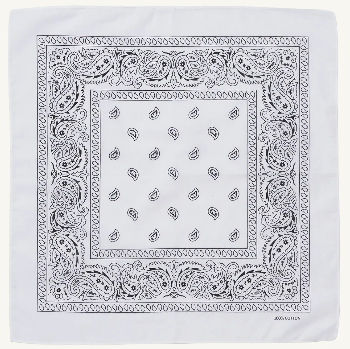 BANDANA Paisley 100% COTTON Head Wrap Durag Bandanna Summer Biker Scarf Mask - White