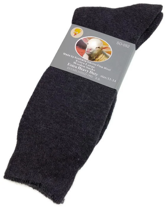 1 Pair Merino Wool Blend Woolen Work Socks Hiking Heavy Duty Warm Winter Thermal - Charcoal - 11-14