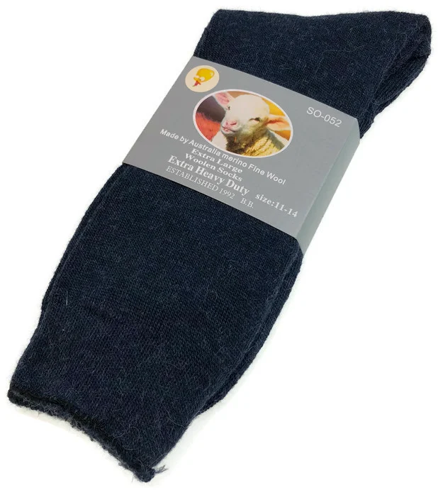 1 Pair Merino Wool Blend Woolen Work Socks Hiking Heavy Duty Warm Winter Thermal - Navy - 11-14