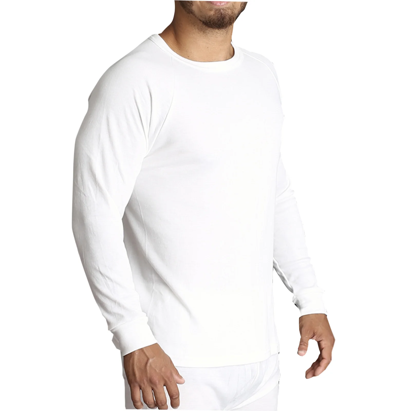 Mens Merino Wool Blend Long Sleeve Thermal Top Underwear Thermals Base Layer - Beige - 3XL
