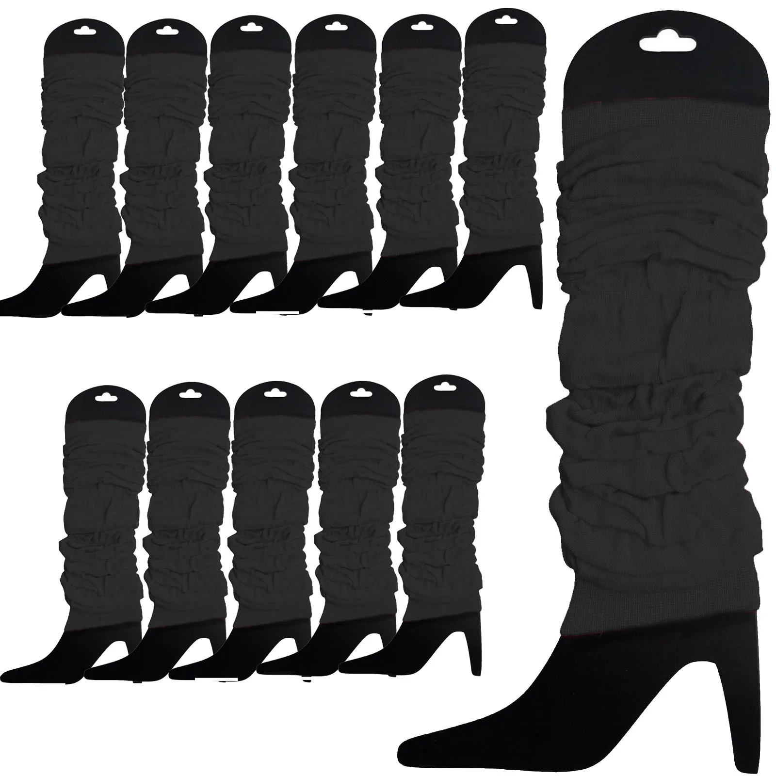 12 LEG WARMERS Knitted Womens Neon Party Knit Ankle Fluro Dance Costume 80s BULK - Black