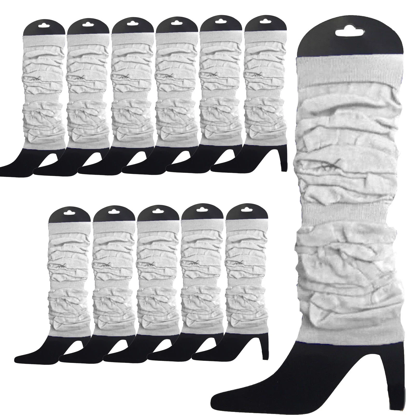 12 LEG WARMERS Knitted Womens Neon Party Knit Ankle Fluro Dance Costume 80s BULK - White