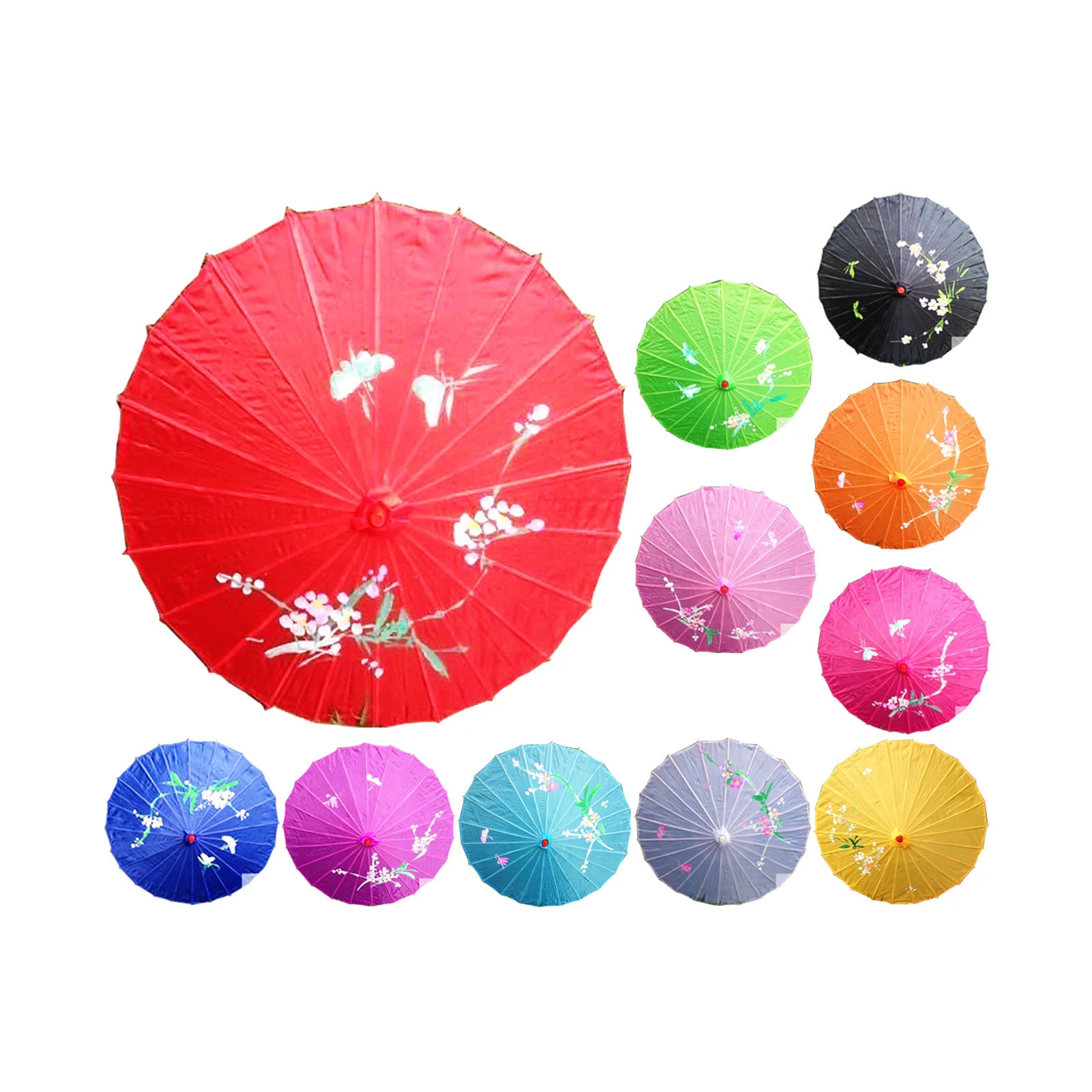 12x PARASOL UMBRELLA Chinese Japanese Bamboo Flower Pattern 80cm Large BULK - Assorted Colour Pack