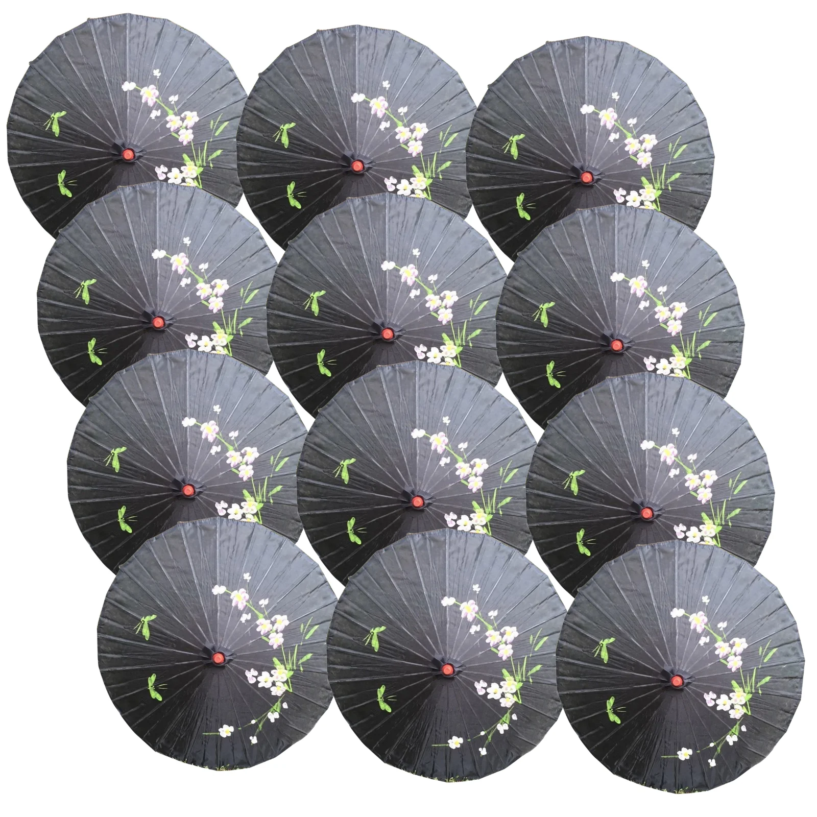 12x PARASOL UMBRELLA Chinese Japanese Bamboo Flower Pattern 80cm Large BULK - Black