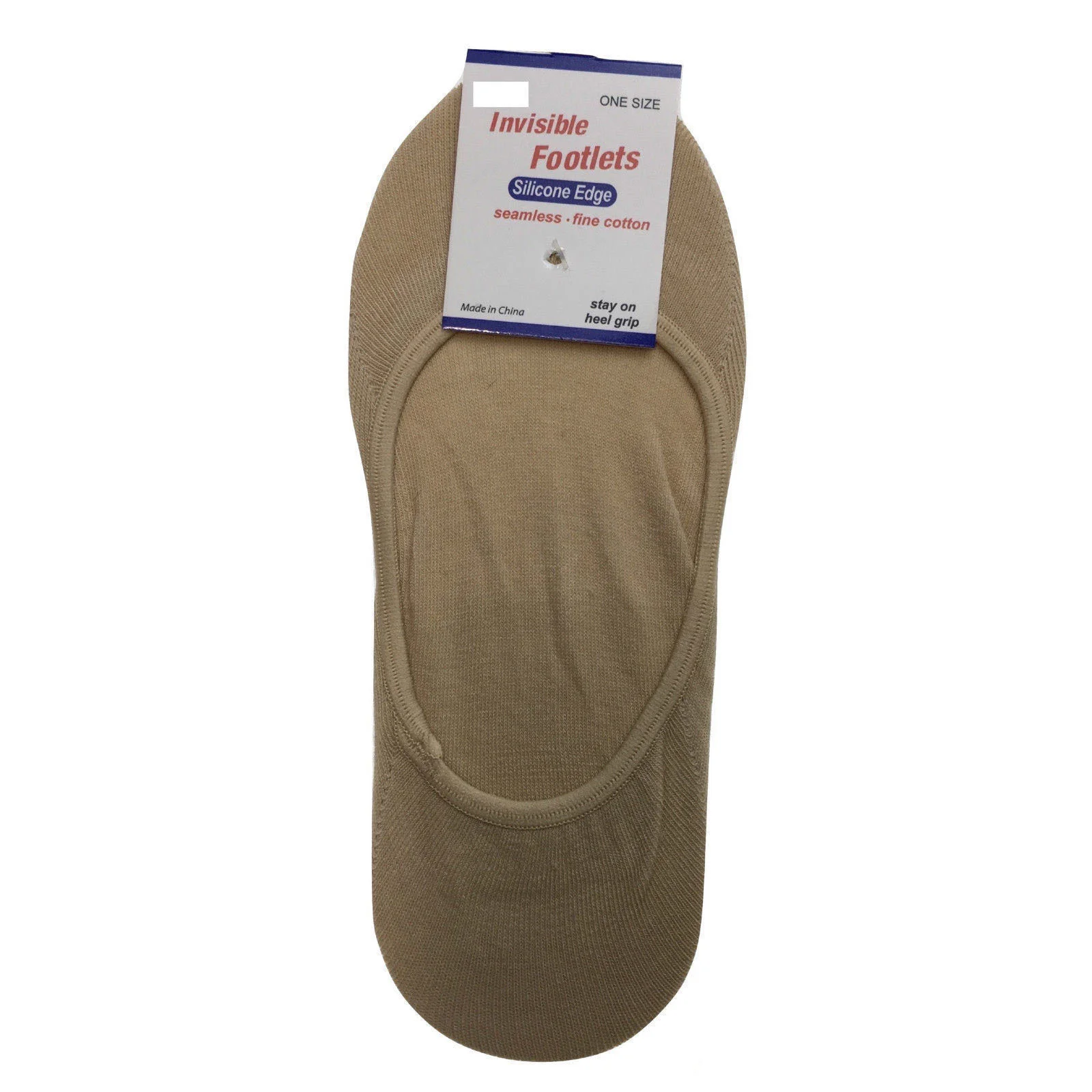 1x NO SHOW COTTON SOCKS Non Slip Heel Grip Low Cut Invisible Footlet Seamless - Beige - 2-8
