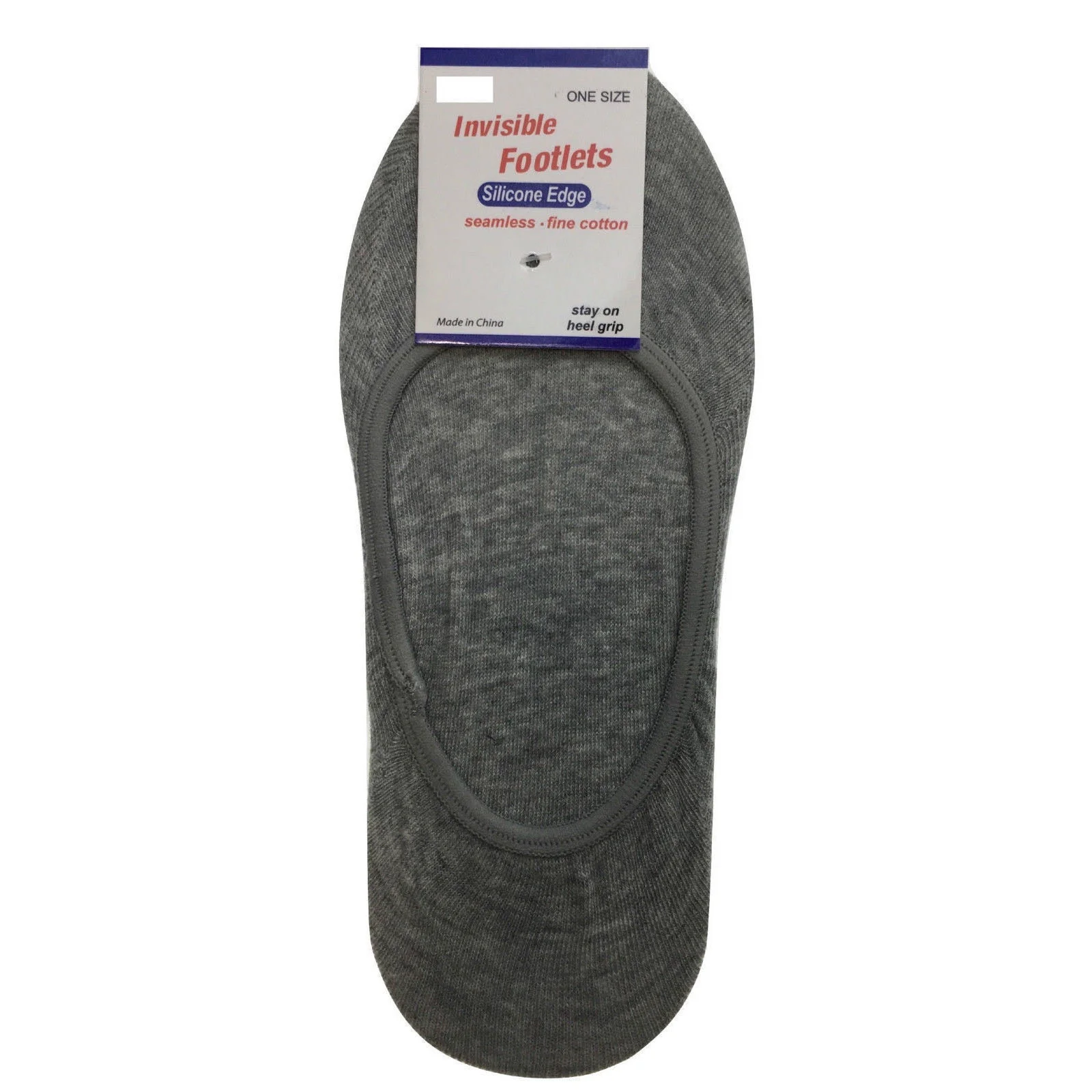 1x NO SHOW COTTON SOCKS Non Slip Heel Grip Low Cut Invisible Footlet Seamless - Grey - 2-8