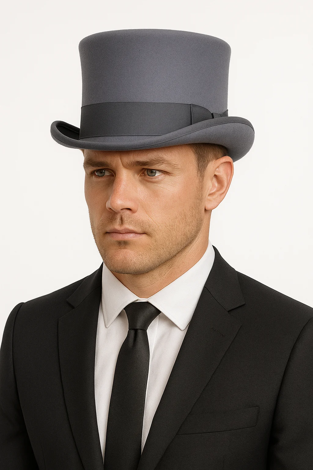 5.5"" Premium Australian Wool Felt Top Hat w/ Satin Lining Mad Hatter Magician Tuxedo in Grey - 59cm
