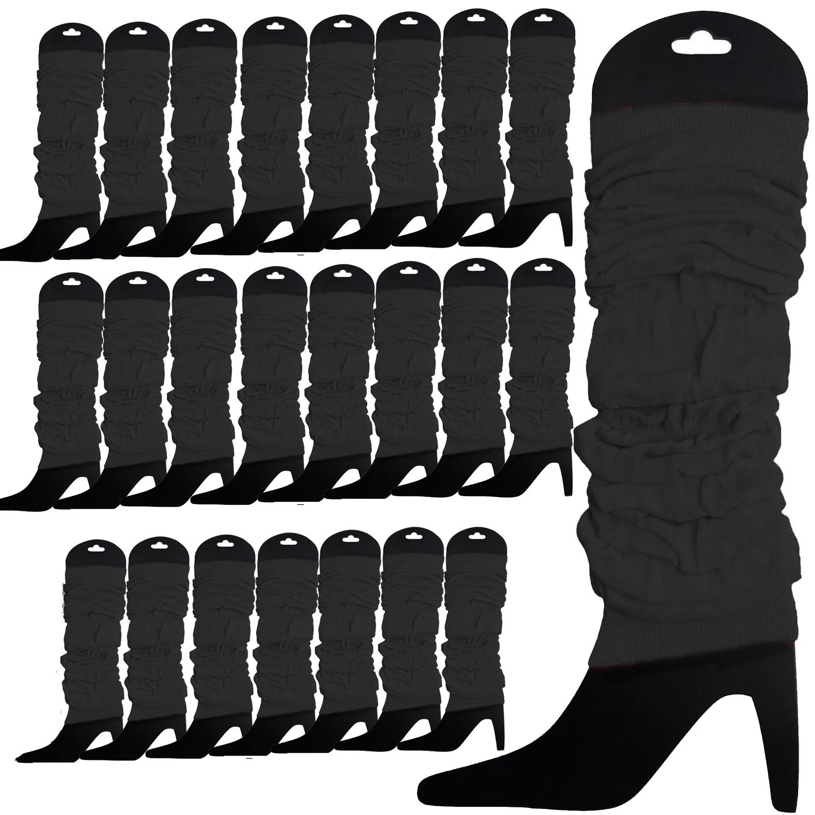 24 LEG WARMERS Knitted Womens Neon Party Knit Ankle Fluro Dance Costume 80s BULK - Black