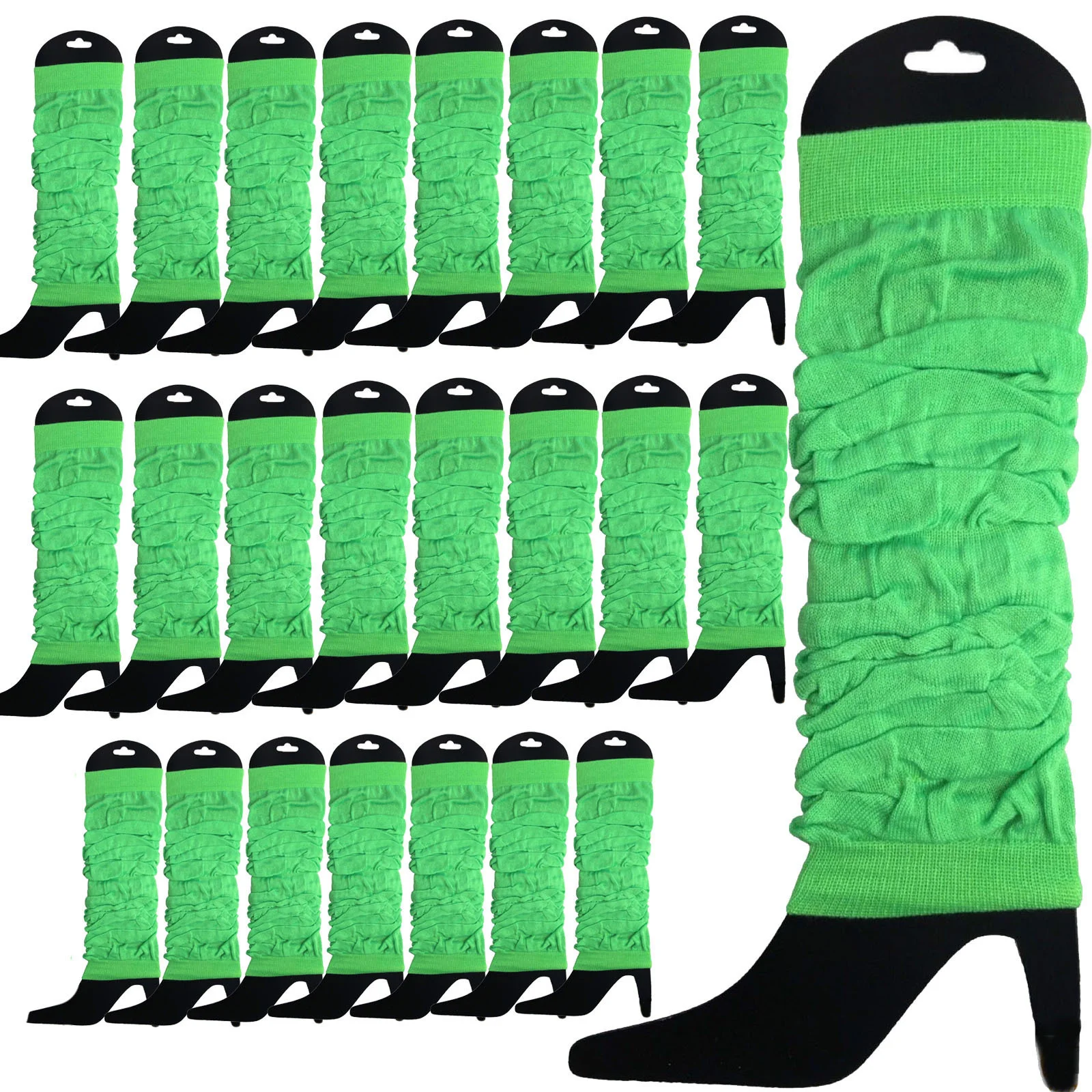 24 LEG WARMERS Knitted Womens Neon Party Knit Ankle Fluro Dance Costume 80s BULK - Fluro Green