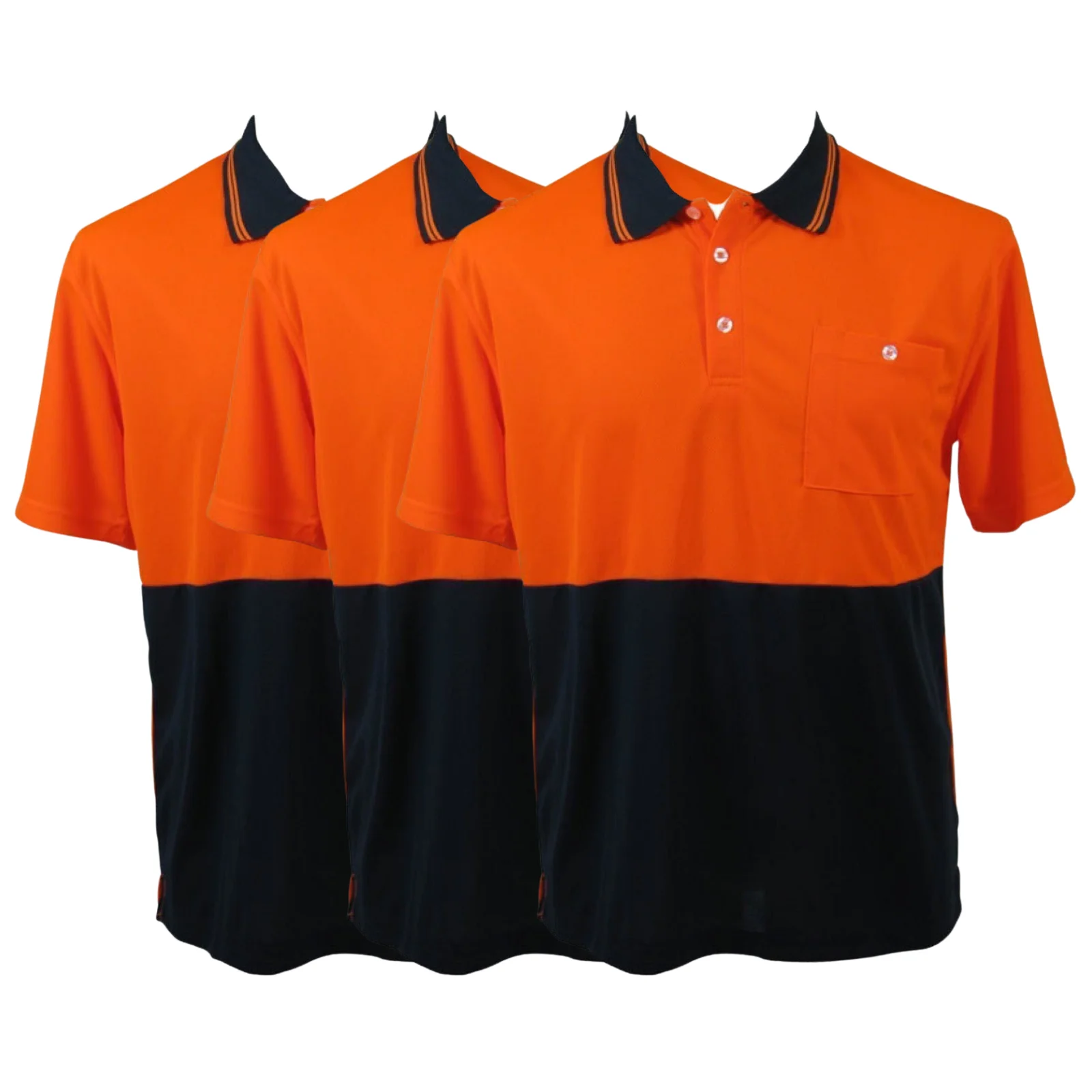 3x HI VIS Polo Shirt Top Tee Safety Workwear Short Sleeve Breathable Mesh BULK - Orange/Navy - S (14)