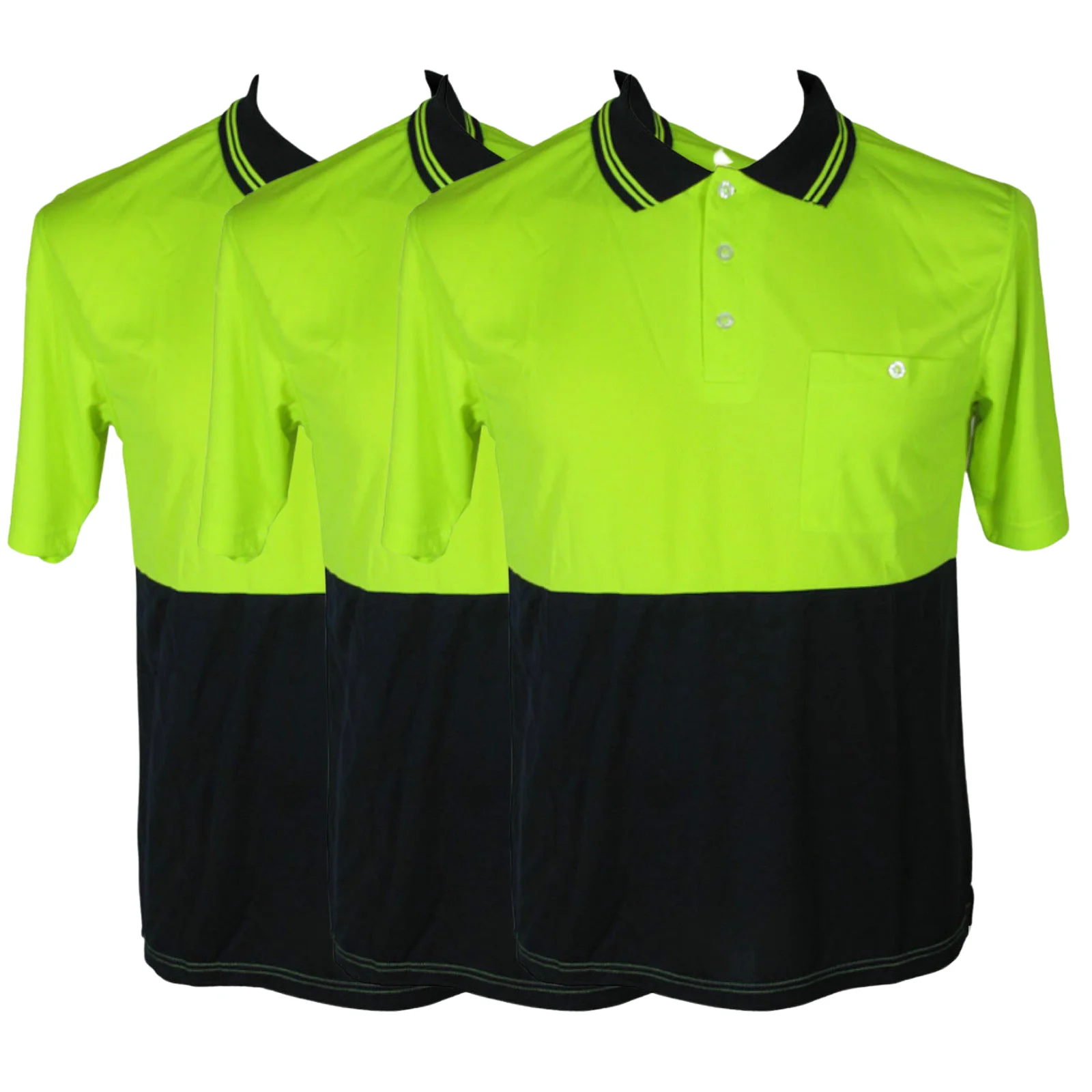 3x HI VIS Polo Shirt Top Tee Safety Workwear Short Sleeve Breathable Mesh BULK - Yellow/Navy - L (18)