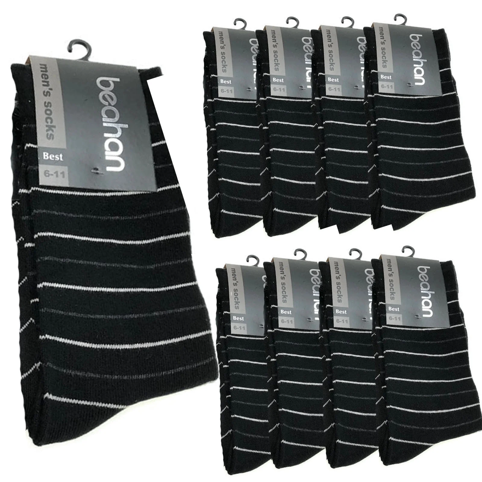 9 Pairs COTTON BUSINESS SOCKS Mens Dress Crew Plain Work Casual  BULK - Black - 6-11