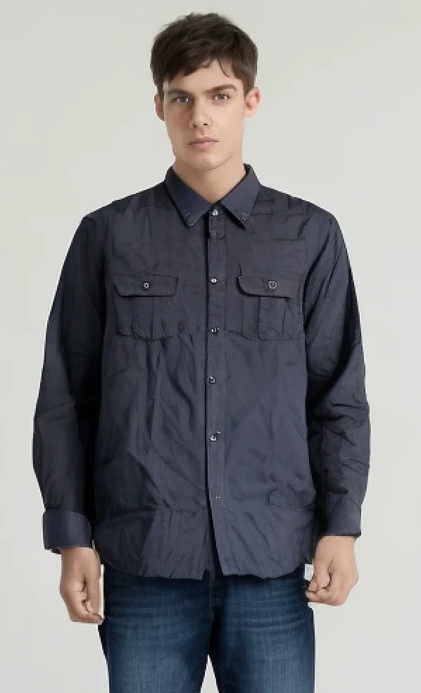 Mens Plain Slim 100% Cotton Long Sleeve Shirt Button Up Stylish Business Casual - Anthracite - M