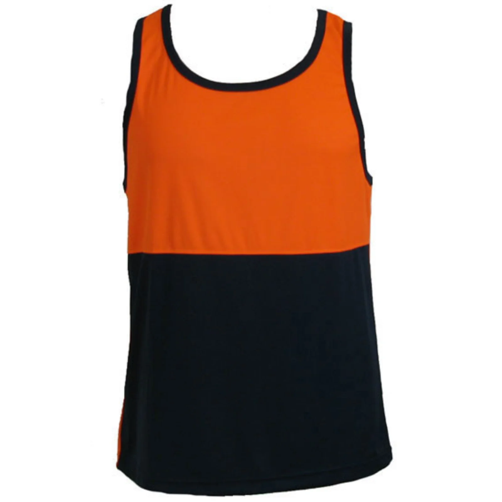 Hi Vis SINGLET Work Wear Safety Tank Top Fluro Micro Mesh UPF50+ High Visibility - Orange - X-Large